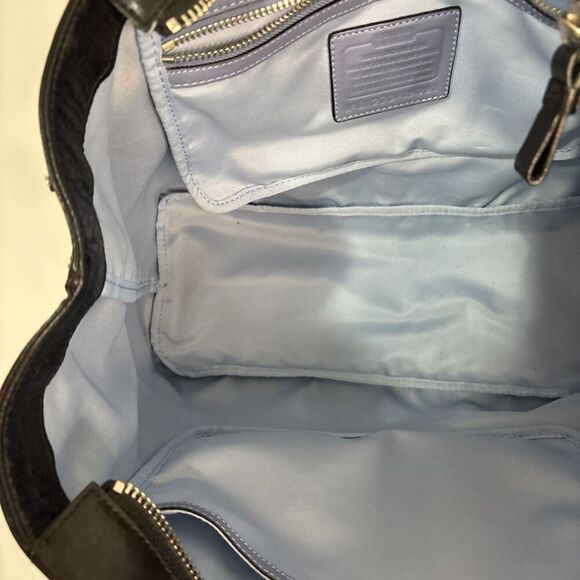 Coach New York Leather Womens Purse Handbag Black Ivory Satchel Handle Bag - Picture 12 of 16